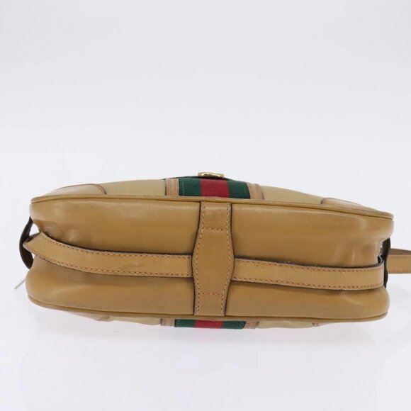 GUCCI Web Sherry Line Shoulder Bag Canvas Leather Beige Gold Auth BA5901 - Picture 7 of 16